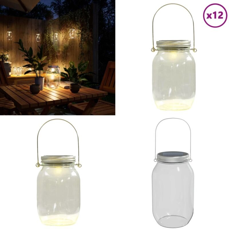 Solarleuchten Einmachglas-Design 12 Stk. Warmweiß - Solarlaternen - Outdoorbeleuchtung - Gartenlampen - LED-Gartenlampe ...