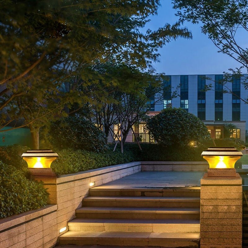 Solarbetriebene Zaunpfostenleuchten, wasserdicht, für den Außenbereich, Garten, Landschaft, Hof, Säulenlampe, warmes Lic...