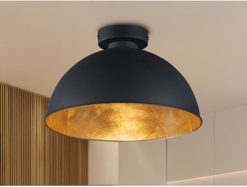 Trio - Deckenleuchte jimmy mit Metall Lampenschirm Schwarz & Gold, ø 31cm