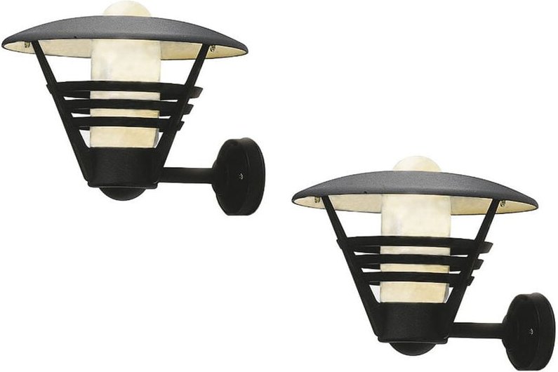 2er Set Außenwandleuchte Laterne gemini schwarz Opalglas, Hausbeleuchtung modern