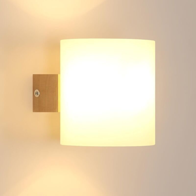 Thumbnail - Wandleuchte Holz E27, Modernes Design Wandlampe Schlafzimmer, Glasschirm Wandleuchte für Küche, Wohnzimmer, Flur, Café D...