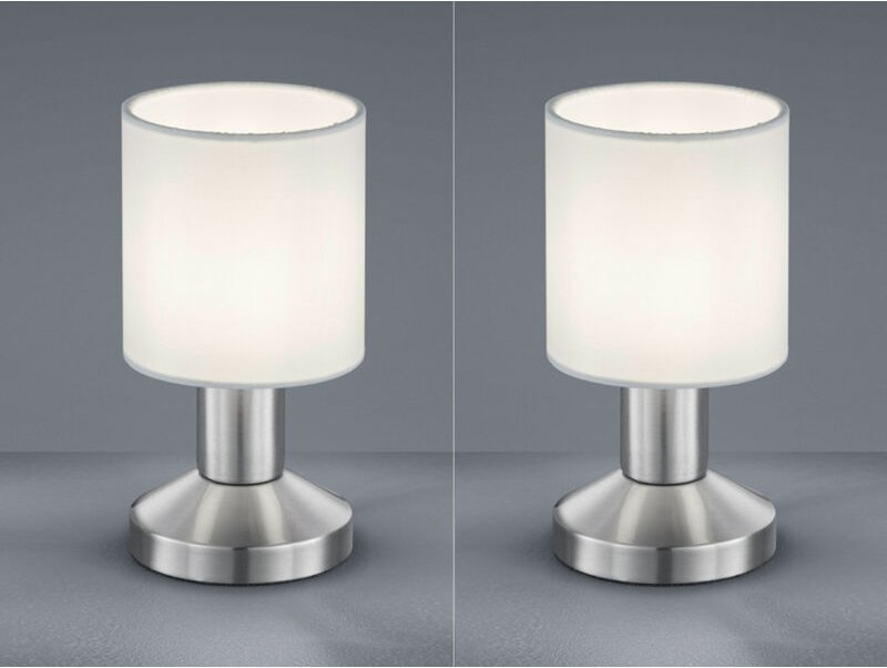 Meinewunschleuchte - 2er set Tischleuchten mit Touchfunktion und Stoffschirm Weiß, Höhe 18cm