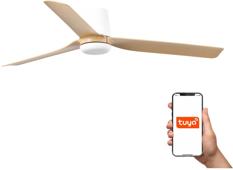 Faro Punt Tub Mittelgroß, 3 Flügel, Mattweiß, Ahorn, Tuya Smart System