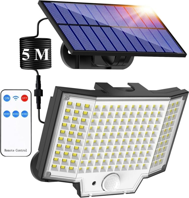 Solarlampe für den Außenbereich, Garten, 2000 lm, IP65, Sensor, 270°, 3 Beleuchtungsmodi, Projektor, Strahler [Energiekl...