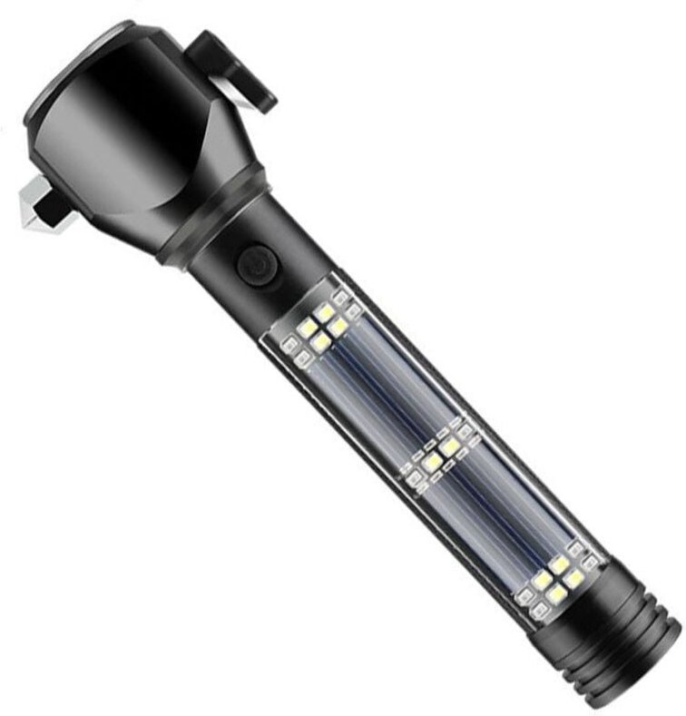 Wiederaufladbare Solartaschenlampe mit magnetischem Hammer, Messer, Kompass und Alarm