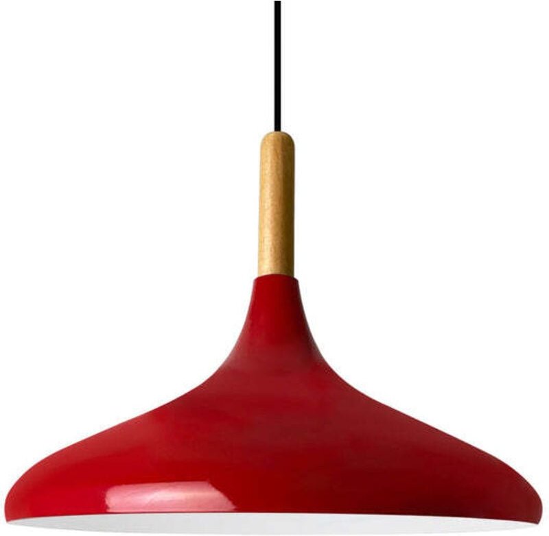 Thumbnail - Schlichte Pendelleuchte mit Rot Holzkopfteil – Vintage Kronleuchter E27 Ø35 cm für Wohnzimmer, Schlafzimmer oder Esszimm...