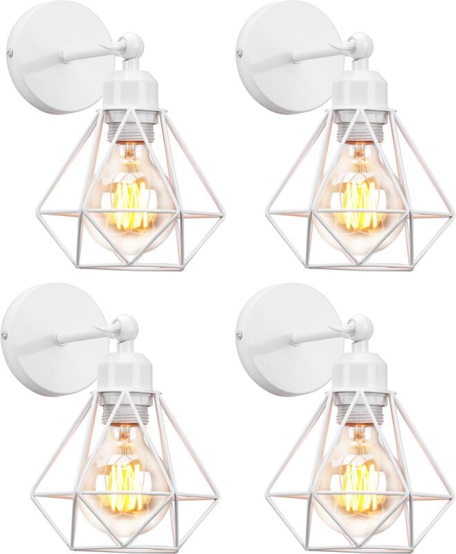 Wandleuchte, Vintage Industriale 180 Degree Einstellbar Wandlampe aus Metall mit Ø15.5cm Diamant-form Käfig für Schlafzi...