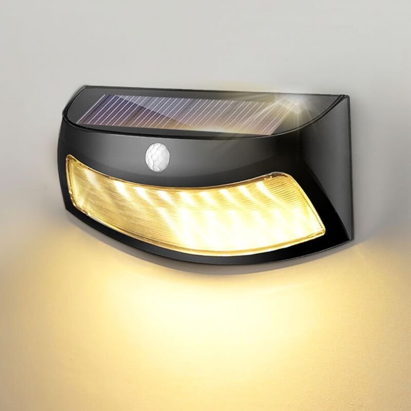 Solar Wandleuchten Warmweiß Bewegungsmelder IP65 Wasserdicht für Zaun Garten Einfahrt Garage Schwarz