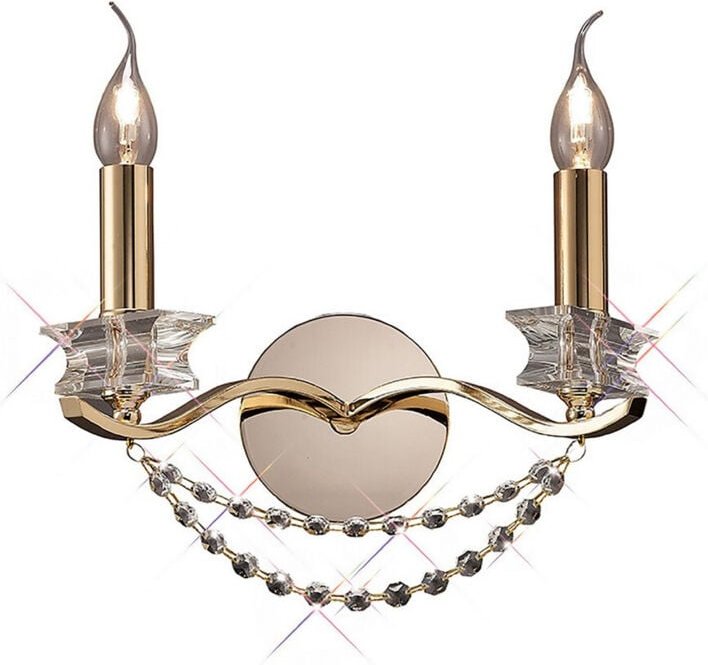 Inspired Nydia Wandleuchte 2 Licht E14 Französisch Gold/Kristall