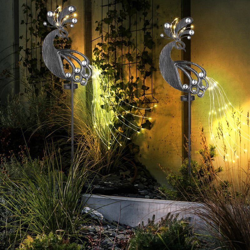 Solarstecker Garten Steckleuchte Solarlampe für Außen Gartendeko Pfau Design, Metall Kunststoff, led 3000K, LxBxH 17,5x4...