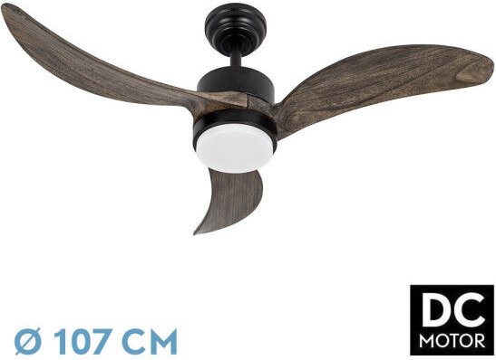 Abrila - bembezar Ventilator dc Schwarz mit dreiFlügeln in Eiche Farbe mit 6 einstellbaren Geschwindigkeiten mit 3 Tempe...