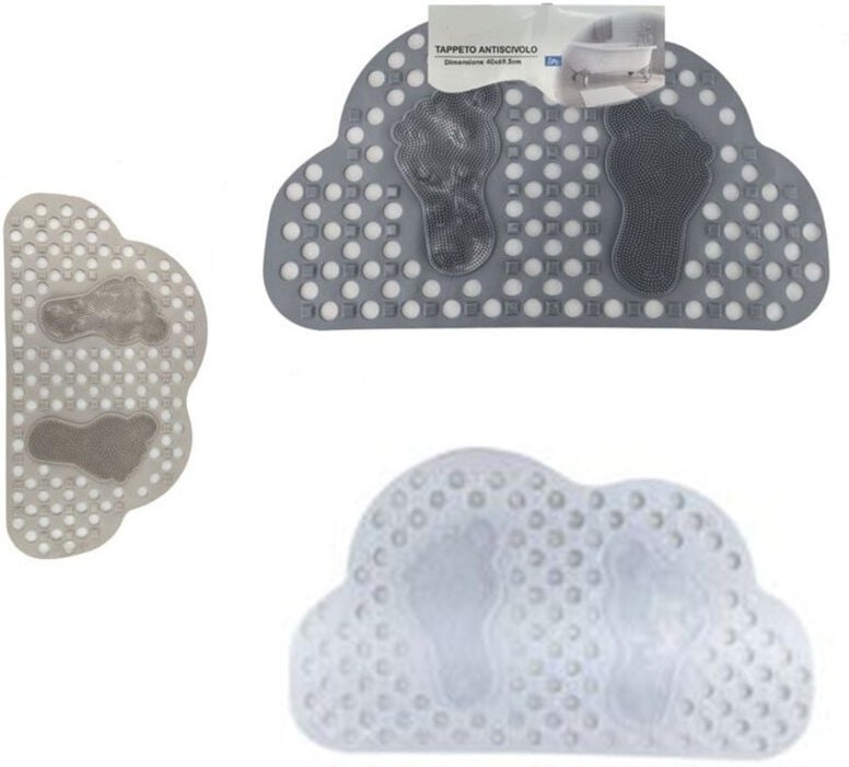 Trade Shop - TAPPETINO PER VASCA BAGNO DOCCIA ANTISCIVOLO FORMA NUVOLA CON IMPRONTE PIEDI 40X69CM 10788 -