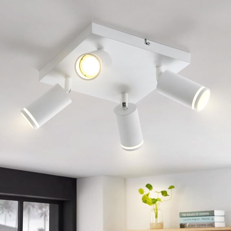 Thumbnail - Deckenlampe led Deckenstrahler: Weiß Deckenleuchte GU10 Spots Wohnzimmerlampe 4 Flammig Küchenlampe Eckig Flurlampe Schw...