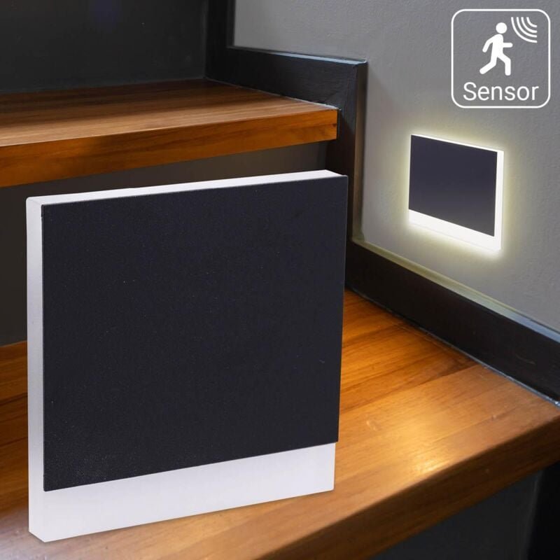 LED Treppenleuchte IP44 mit Bewegungsmelder eckig schwarz - Lichtfarbe: CCT - Lichtaustritt: Orbis