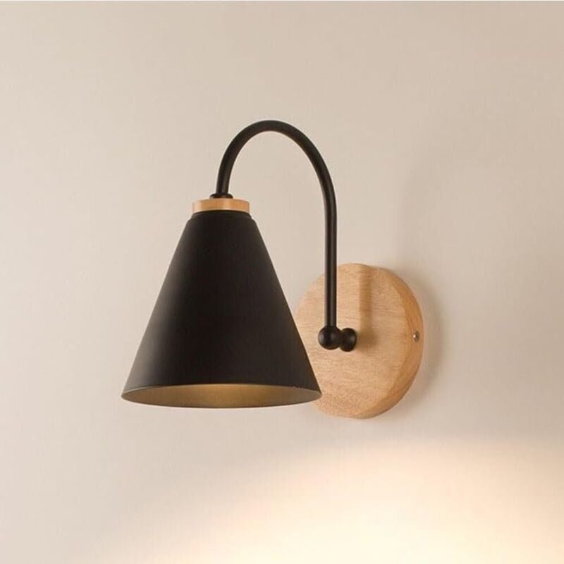 Moderne Wandleuchte aus Holz, kreative, trompetenförmige Wandleuchte für Schlafzimmer, Nachttisch, Wohnzimmer (Schwarz)