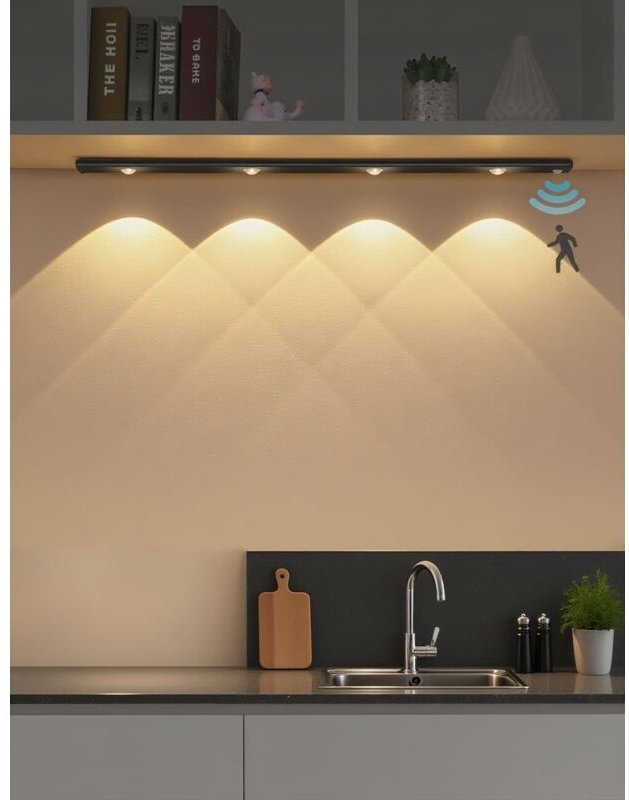 20 cm LED-Nachtlicht mit 3 Farben für die Montage unter Küchenschränken, Bewegungsmelder-Aktivierung, wiederaufladbar, m...