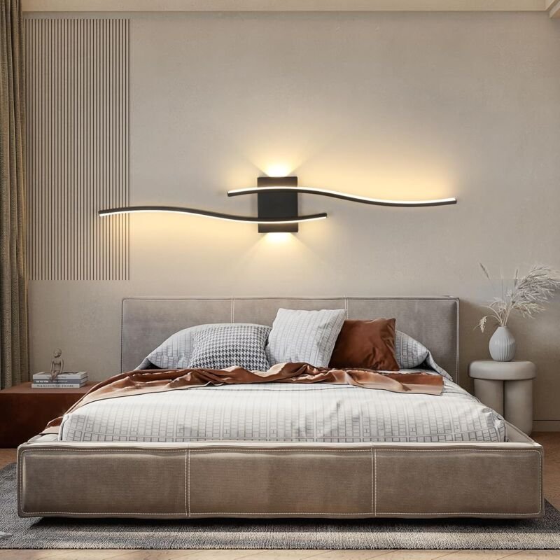 GOECO LED Wandleuchte Lang, 89CM 27W 3037LM Schwarz, Linien-Design für Schlafzimmer, Flur, Treppenhaus, Warmweiß 3000K [...