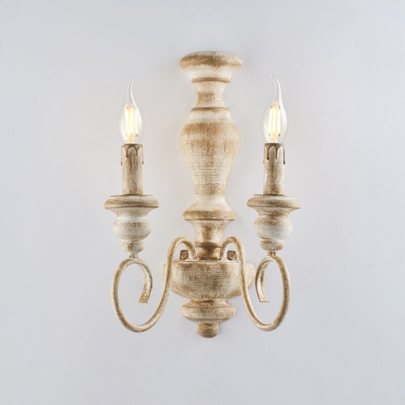 Cascina – Wandleuchte aus weißem und taubengrauem Holz und Eisen, 2 Lichter .25 – P.18 – BL265-AP2-BT
