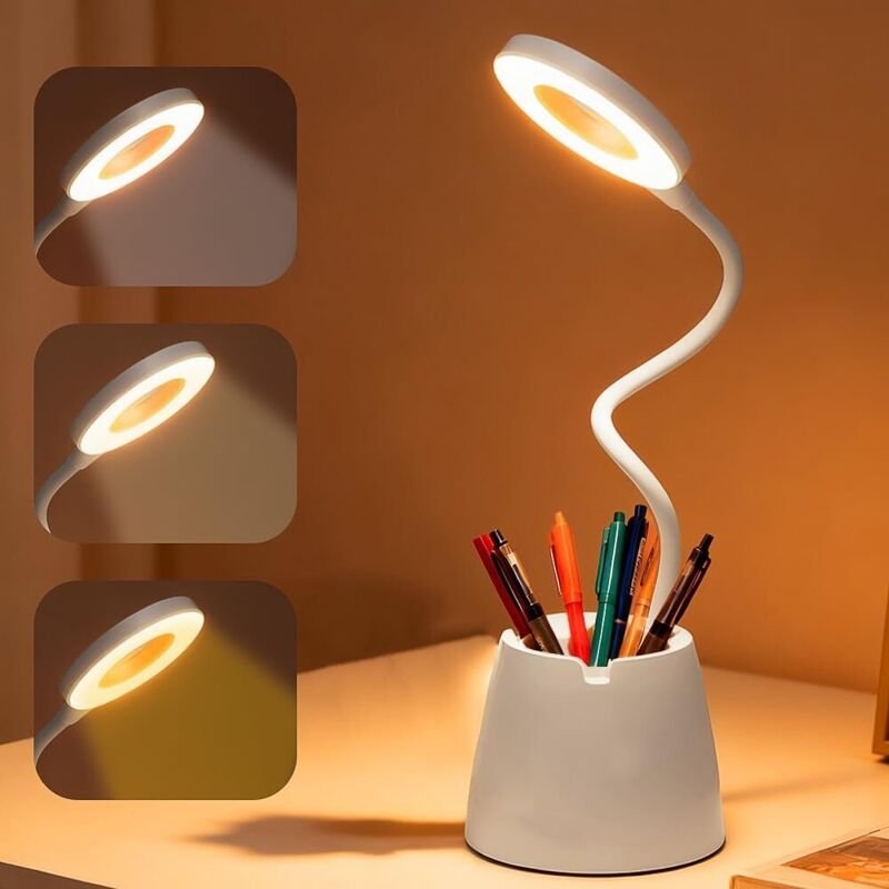 Schreibtischlampe, Kinderschreibtischlampe, dimmbar, 3 Beleuchtungsmodi, integrierter Stifthalter und Handyhalterung, LE...