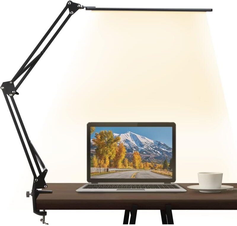 Bluedeer - Schreibtischlampe led, Dimmbar Klemmbar Architektenlampe mit Schwenkarm, Memory-Funktion & USB-Anschluss Büro...