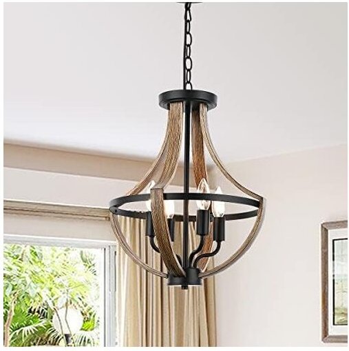 Ganeed - Vintage Kronleuchter 4 Licht Höhenverstellbare Pendelleuchte Rustikaler Metall Hängelampe für Esszimmer, Küche,...