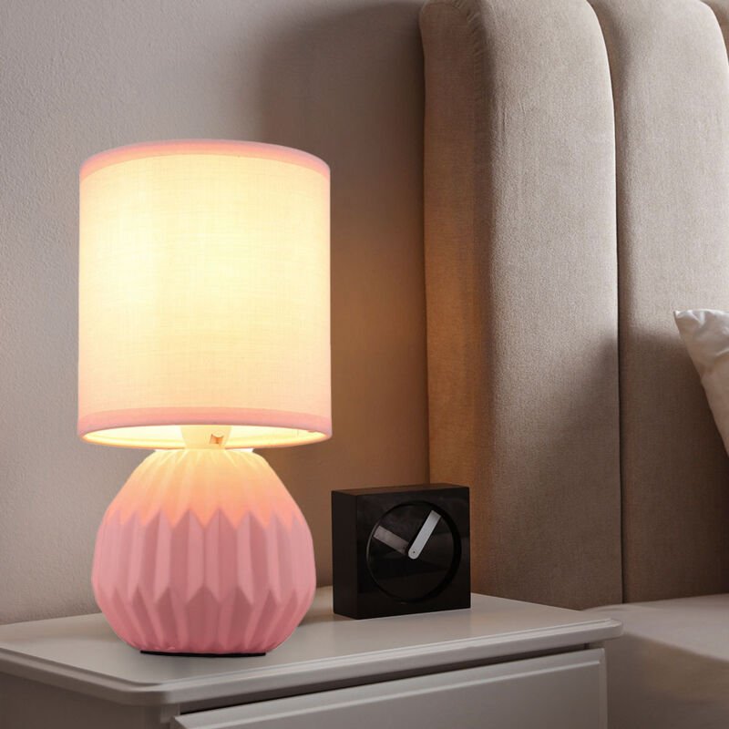 Globo Lighting - Tischlampe pink Keramik Nachttischlampe Tischleuchte Beistelllampe Wohnzimmerlampe Textil, 1x E14, DxH ...