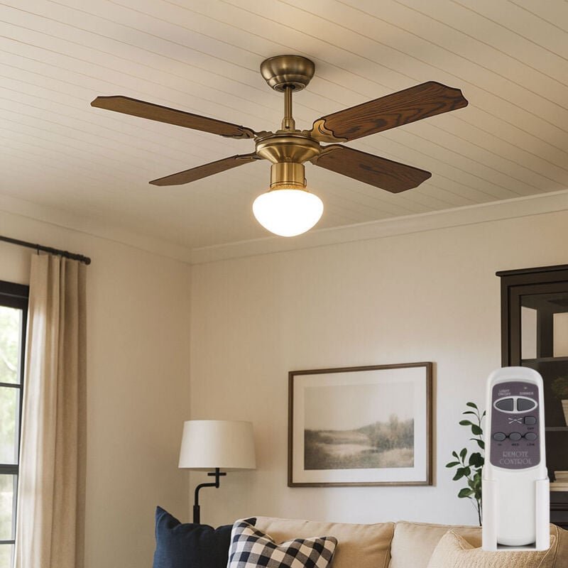 Deckenventilator mit Zugschalter Ventilatorlampe Decke 3 Stufen Ventilator mit Fernbedienung Deckenleuchte, Vor-Rücklauf...