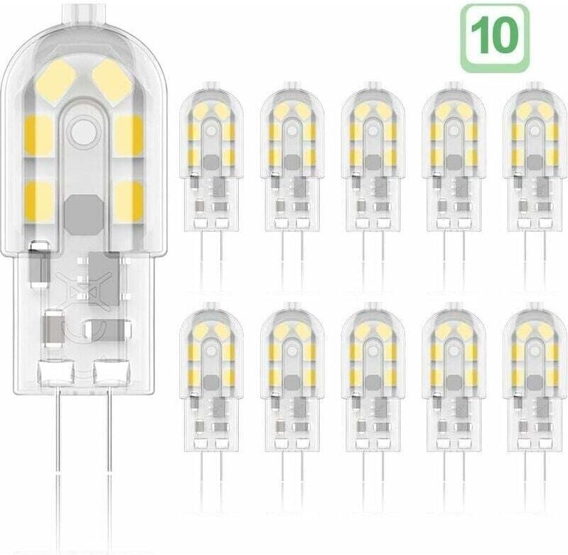 2-W-G4-LED-Lampe, entspricht 20-W-Halogenlampe, 3000 K warmweißes Licht, 200 lm, 12 SMD, 12 V AC/DC – 10er-Packung