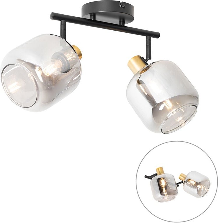 Deckenspot Schwarz / Gold mit Rauchglas 2-flammig - Zuzanna