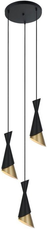 Malia - Moderner hängender Anhänger Schwarz, Gold 3 Licht, E27 - Italux