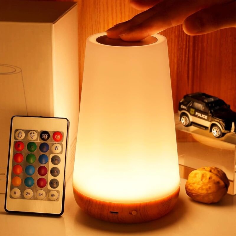 Nachtlicht, dimmbare Touch-Lampe für Schlafzimmer, tragbare Tisch-Nachttischlampe, 5 Helligkeiten, 13 RGB-Farben, Nachtl...