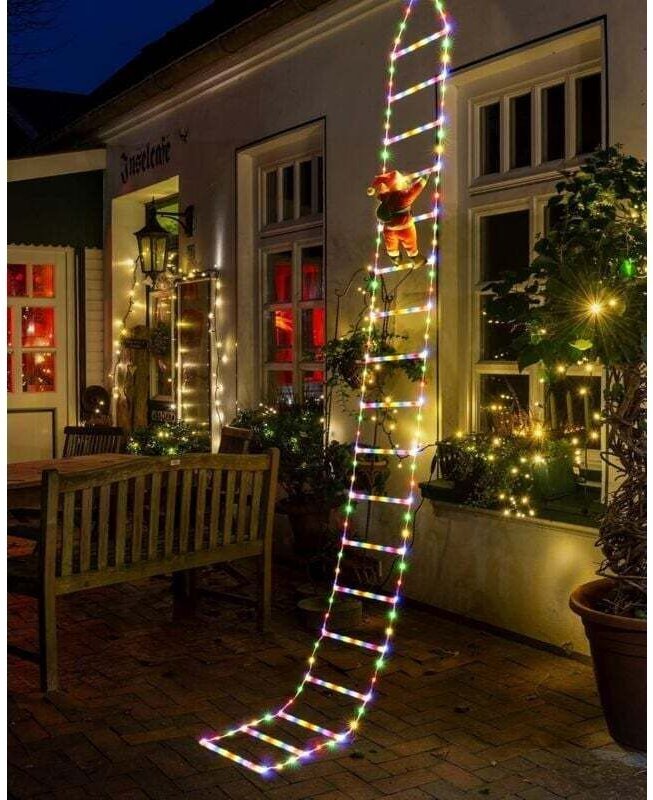 LED-Weihnachtsbeleuchtung – 3 m lange dekorative Weihnachtsleiter mit Weihnachtsmann, dekorative Weihnachtsbeleuchtung f...