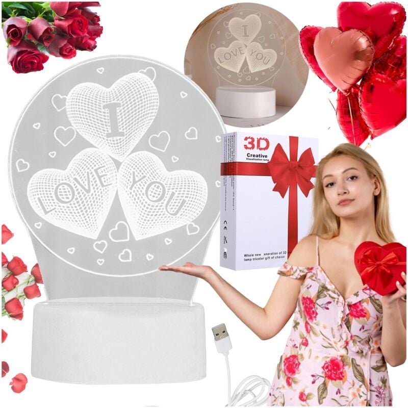 Ein kleines Geschenk zum VALENTINSTAG 3D-Lampe mit der Aufschrift I LOVE YOU auf USB 3 MODES