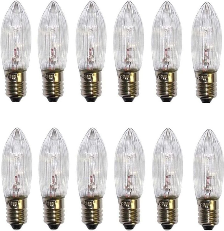 Thumbnail - 12er-Pack E10-Ersatzbirnen – Warmweiß – 34 V – 3 W – Für Kronleuchter – Lichterketten – Spitzkerze – 2700 K [Energieklas...