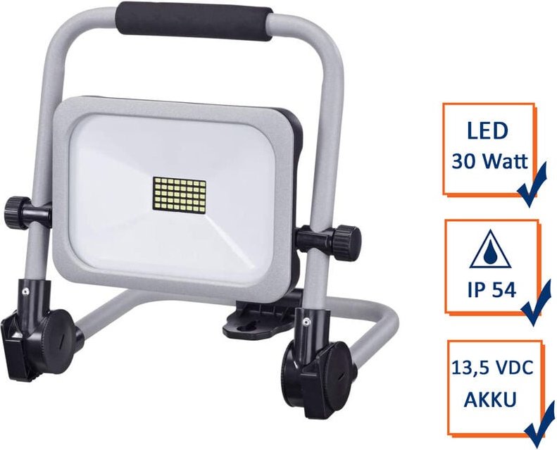 REV - led Akku Baustrahler klappbar mit 3 Helligkeitsstufen 30 Watt