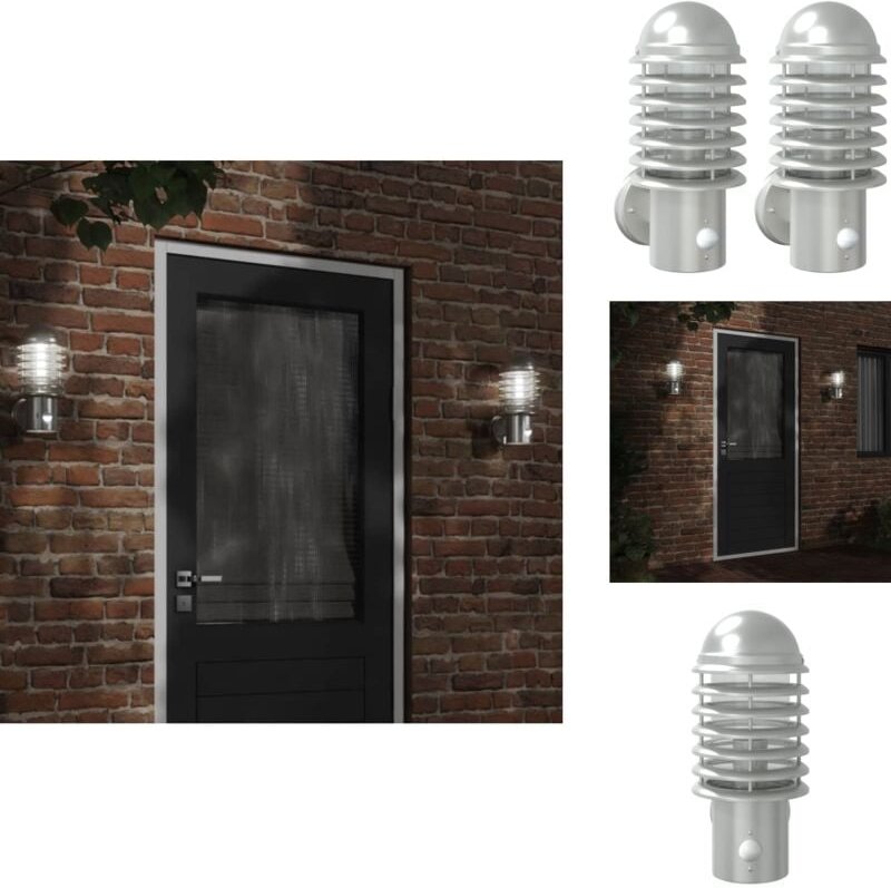 Außenwandleuchten mit Bewegungsmelder 2 Stk. Silbern Edelstahl - Outdoorbeleuchtung - Gartenbeleuchtung - Wandleuchte - ...