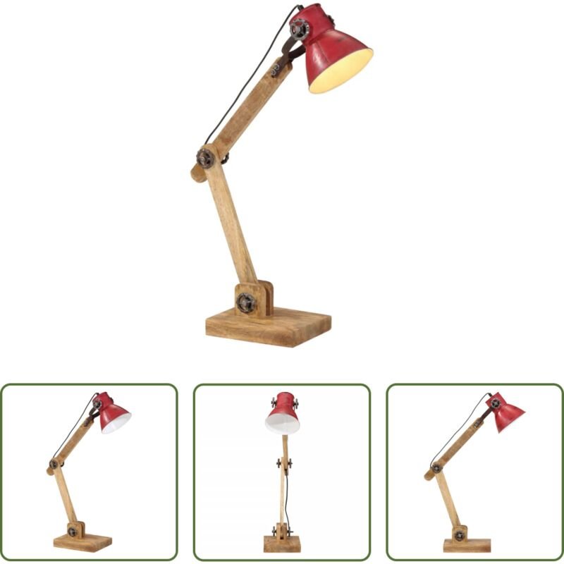 vidaXL Holzlampe - Schreibtischlampe 25 W Rot 23x18x96 cm E27