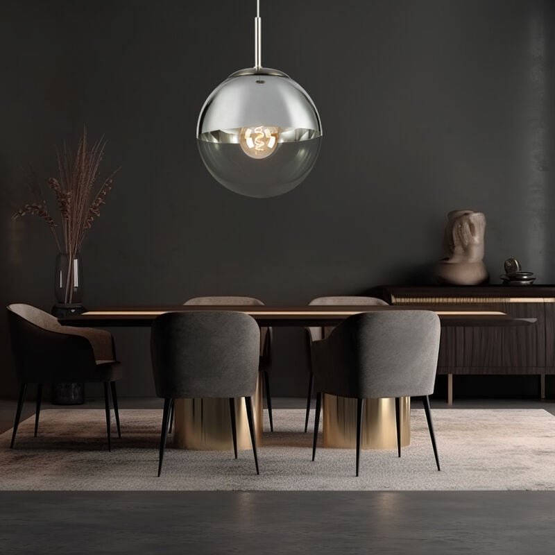 Hängeleuchte Glaskugel Kugelleuchte Chrom Esszimmerleuchte hängend Glas, Metall, 1x E27 Fassung, DxH 25x120 cm