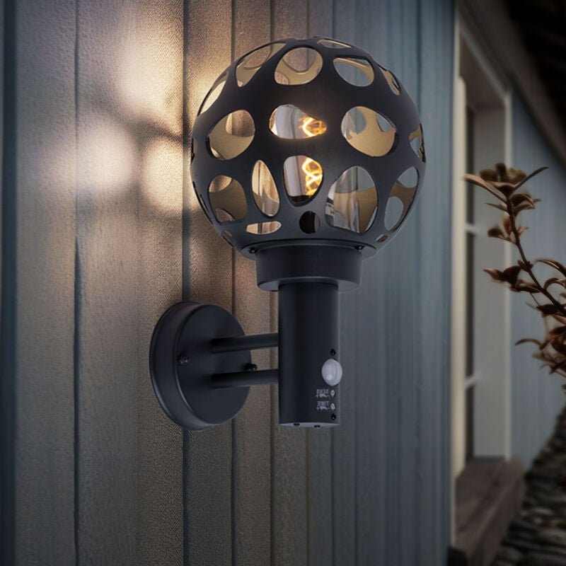 Aussenlampe mit Bewegungsmelder anthrazit Wandlampe mit Bewegungsmelder Außen Aussen Wandleuchte Kugel, im Loch-Design, ...