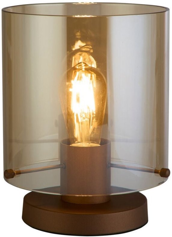 Searchlight Sweden 1-flammige Tischlampe, Metall in Mokka mit bernsteinfarbenem Glas