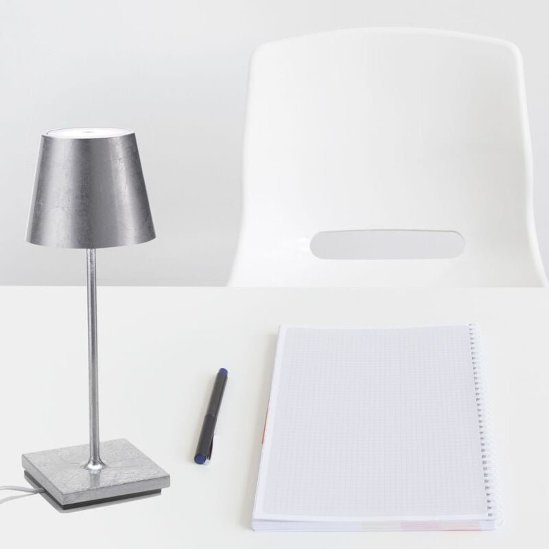 Thumbnail - Zafferano - Poldina Pro Mini Silver Leaf LED-Tischleuchte, wiederaufladbar und dimmbar mit einer Akkulaufzeit von bis zu...