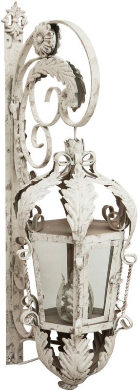 Wandleuchte aus Schmiedeeisen mit antikiertem weißem Finish, elektrifiziert L32xPR42,5xH91 cm.