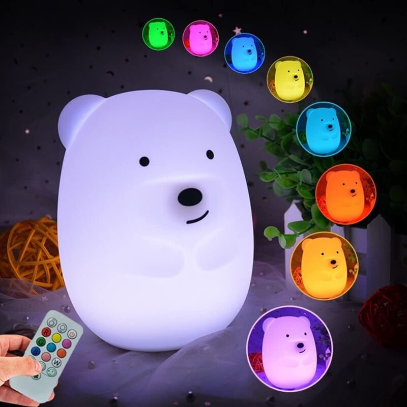 Kids Night Light Bear LED Soft Decompression Night Light - Decorative Silicone Bedside Lamp for Baby
