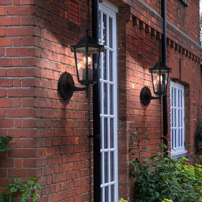 Wandleuchte Wandlampe Laterne Außenleuchte Terrassenleuchte Hauswand, IP44, schwarz Glas klar Antik, 1x E27 Fassung, BxH...