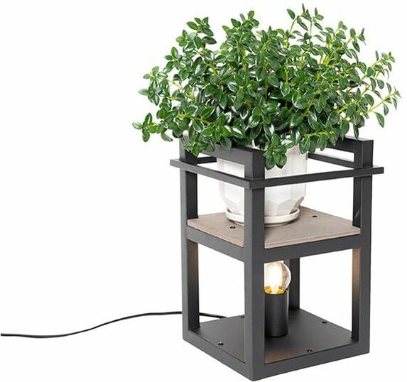 Industrielle Tischlampe schwarz mit Holz - Cage Rack