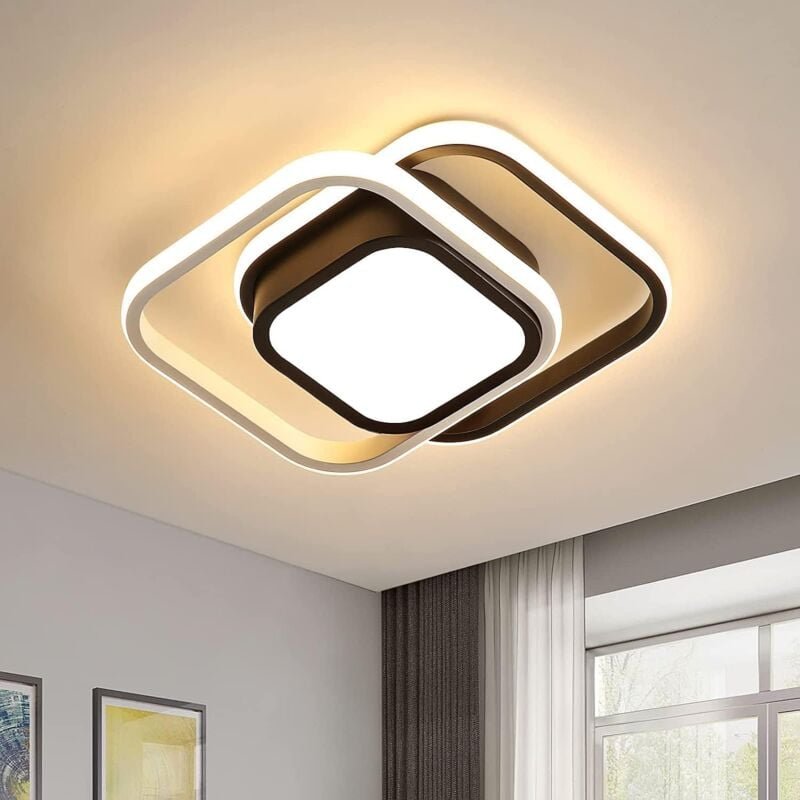 Thumbnail - Comely - Moderne LED-Deckenleuchte 32W mit doppeltem Quadrat, für Wohnzimmer, Schlafzimmer, Küche, Flur - Schwarz und We...