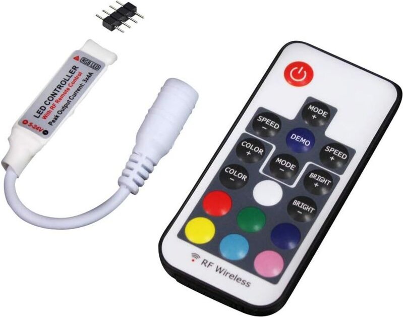Ultrahelle 17-Tasten-RF-Fernbedienung, drahtlose Fernbedienung, 5V/12V/24V 12A Mini-Controller für RGB-LED-Streifen