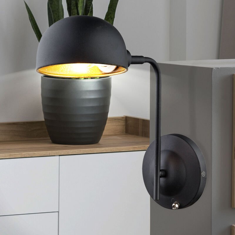 Wandleuchte schwenkbar Bettleuchte schwarz gold Wandlampe beweglich, mit Schalter, 1x E14, BxHxT 13 x 30 x 28 cm