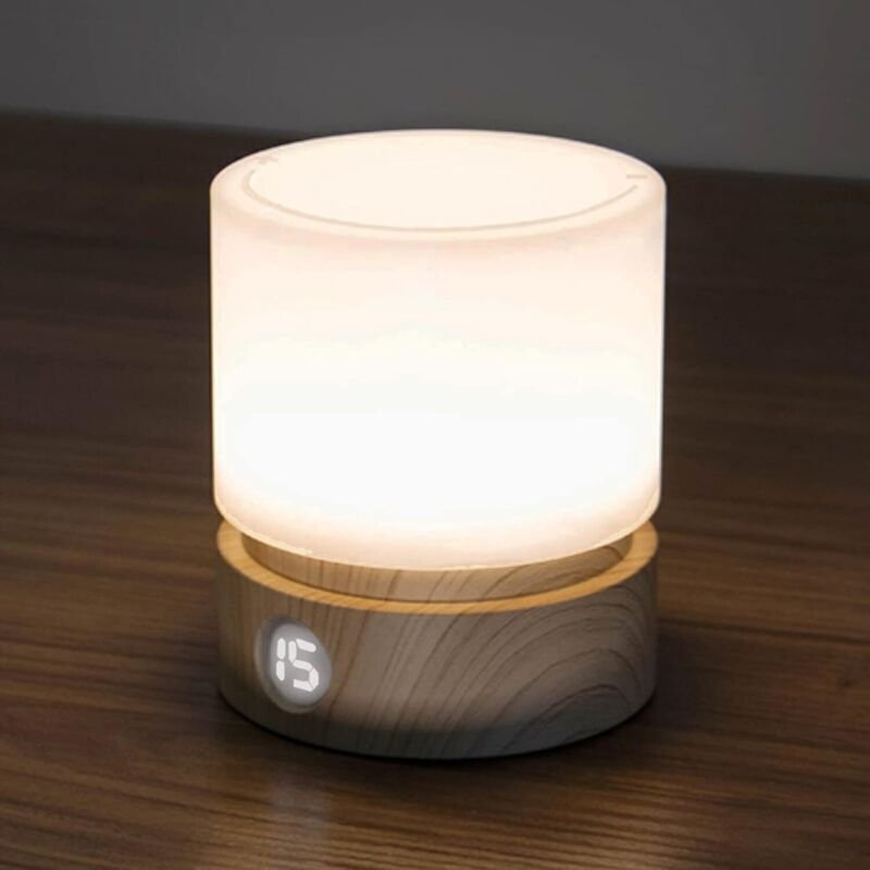 Nachtlicht mit Timer, kleine Tisch-Nachttischlampe, LED-Nachtlicht für Kinder, Baby-Nachtlicht, Holzoptik, dimmbar, batt...
