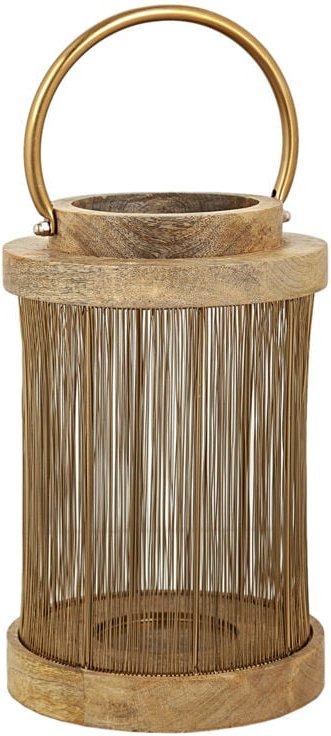 Laterne aus Holz/goldfarbenem Metall, 17 x 17 x 26 cm